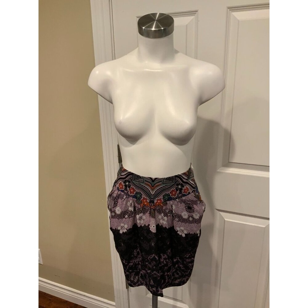Tibi 100% Silk Multicolor Floral Print Mini Skirt, Size 6